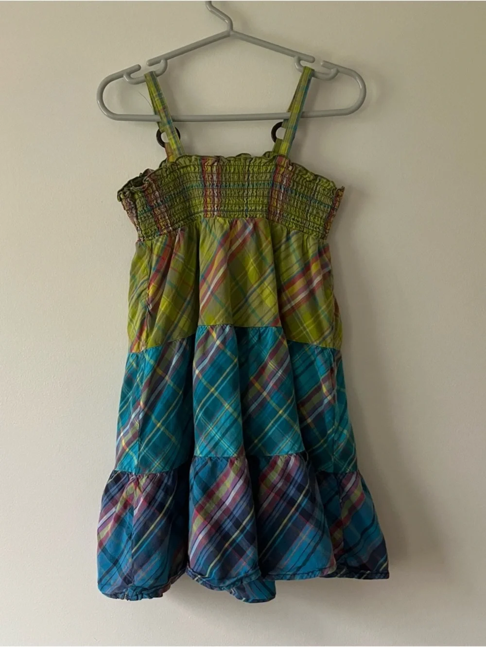 Girls Smocked Tiered Sun Dress 4T The Children's Place Green Plaid Boho
